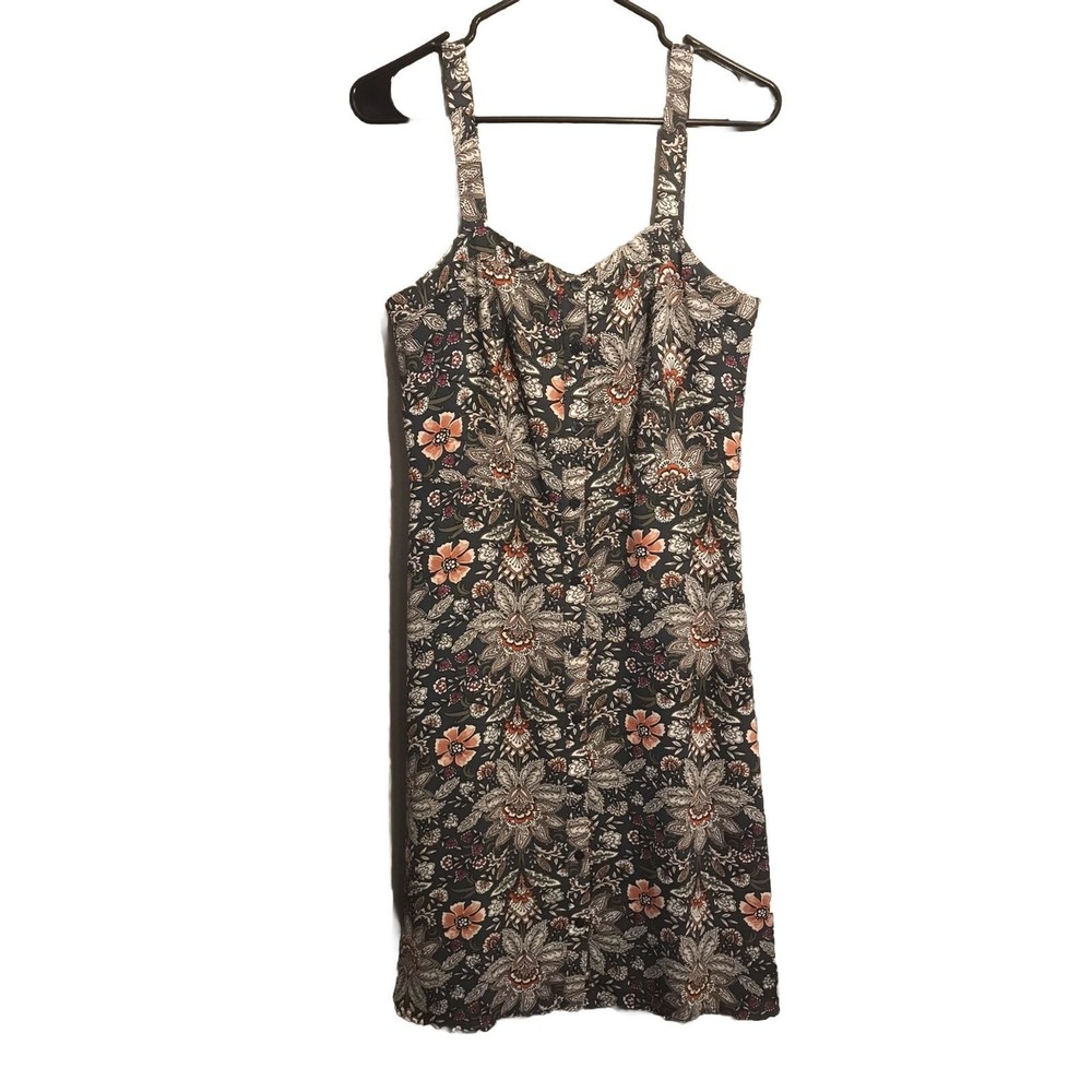 LOFT Grey Floral V Neck Cami Sleeveless Polyester Dress Size 6 Lined Sheath